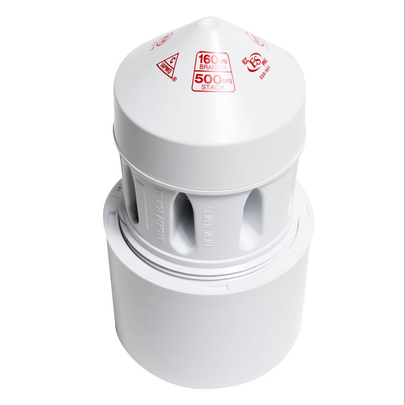 Oatey 39223 500 Stack DFU Capacity Straight PVC Schedule 40 Adapter Air Admittance Valve, 3 in. â€“ 4 in. 160 Branch, Black/White - Image 1